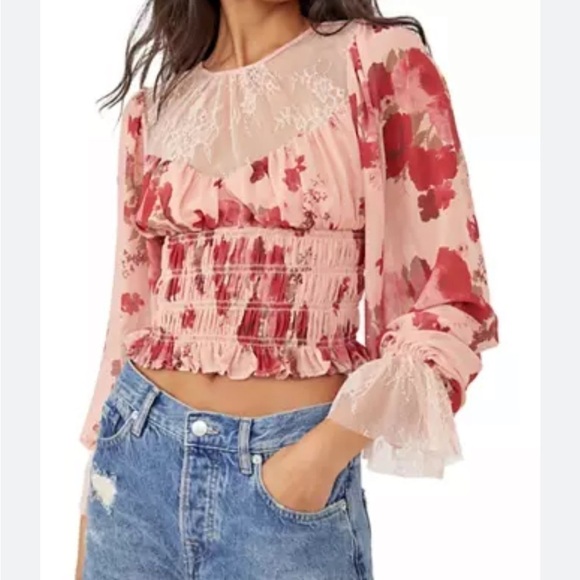 Free People Tops - NWT Free People Daphne Floral lace long sleeve blouse feminine croquette boho